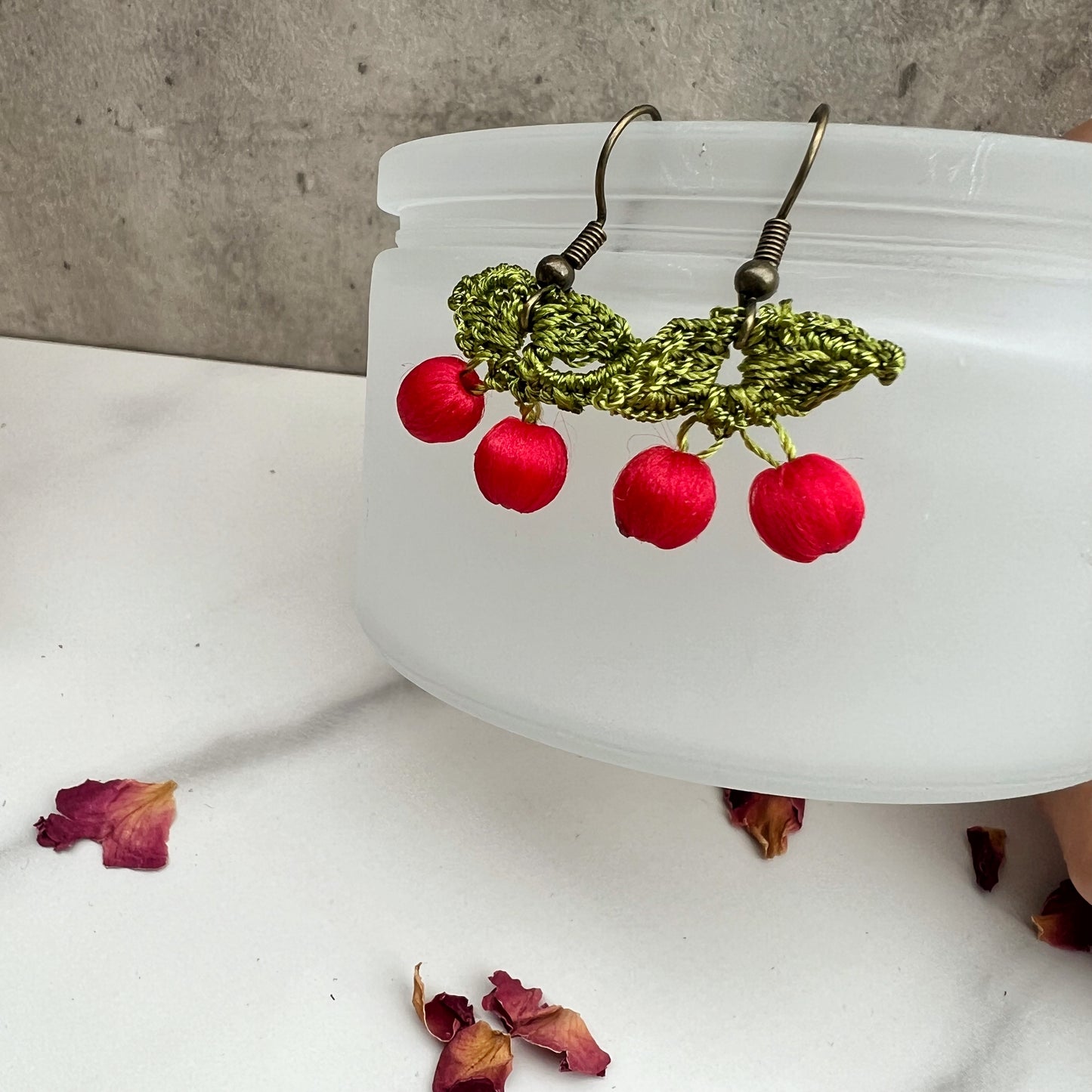 Dainty Crochet Cherry Earring