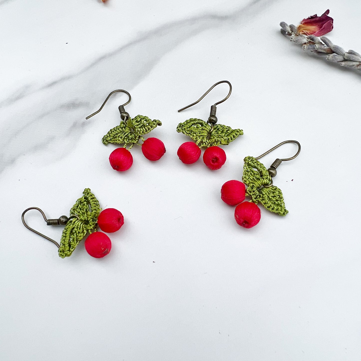 Dainty Crochet Cherry Earring