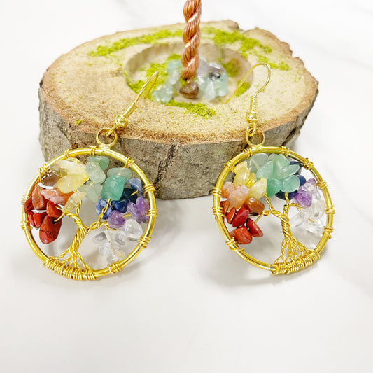 Gold Tree of Life Chakra Earrings