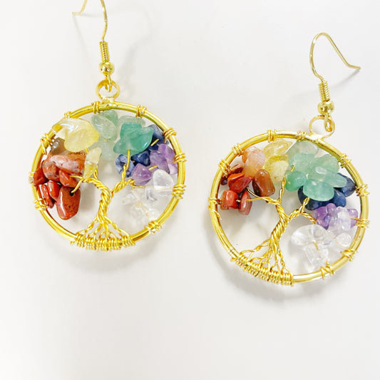 Gold Tree of Life Chakra Earrings