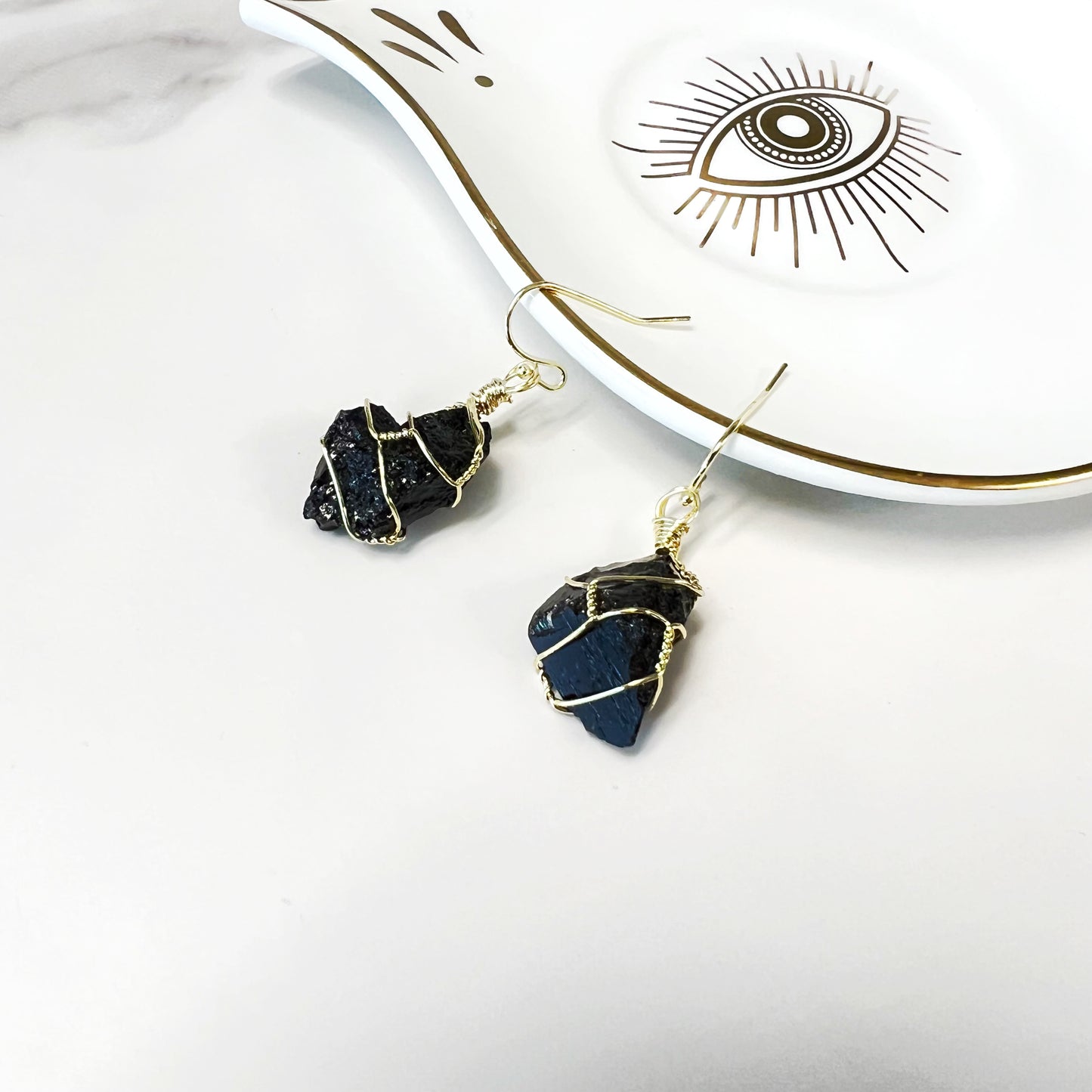 Raw Gemstone Gold Wire Wrapped Earring