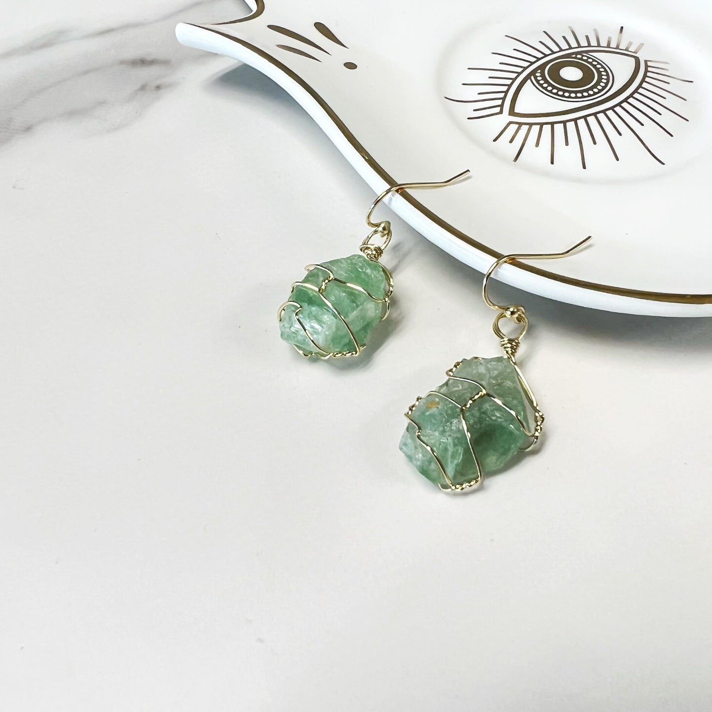 Raw Gemstone Gold Wire Wrapped Earring