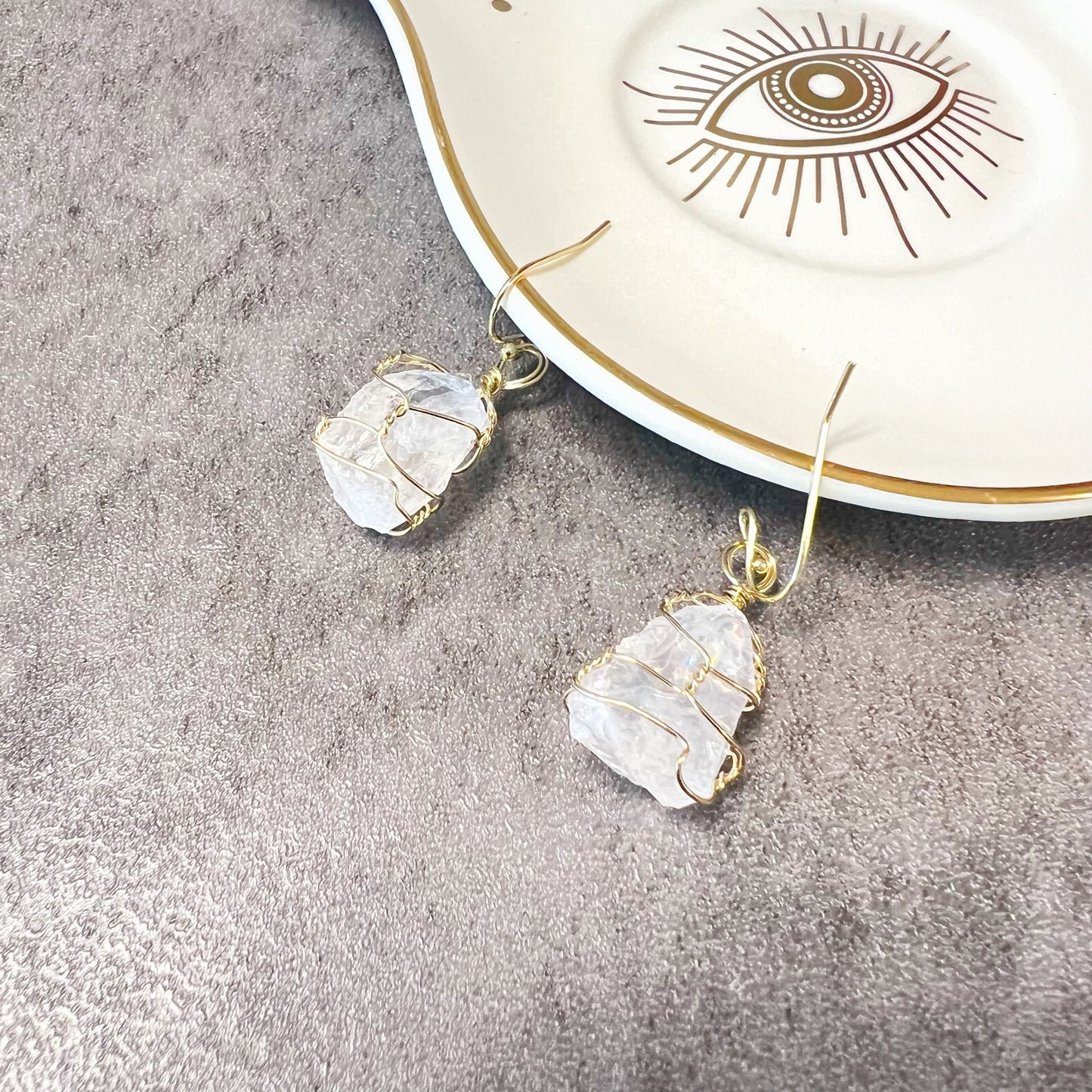 Raw Gemstone Gold Wire Wrapped Earring