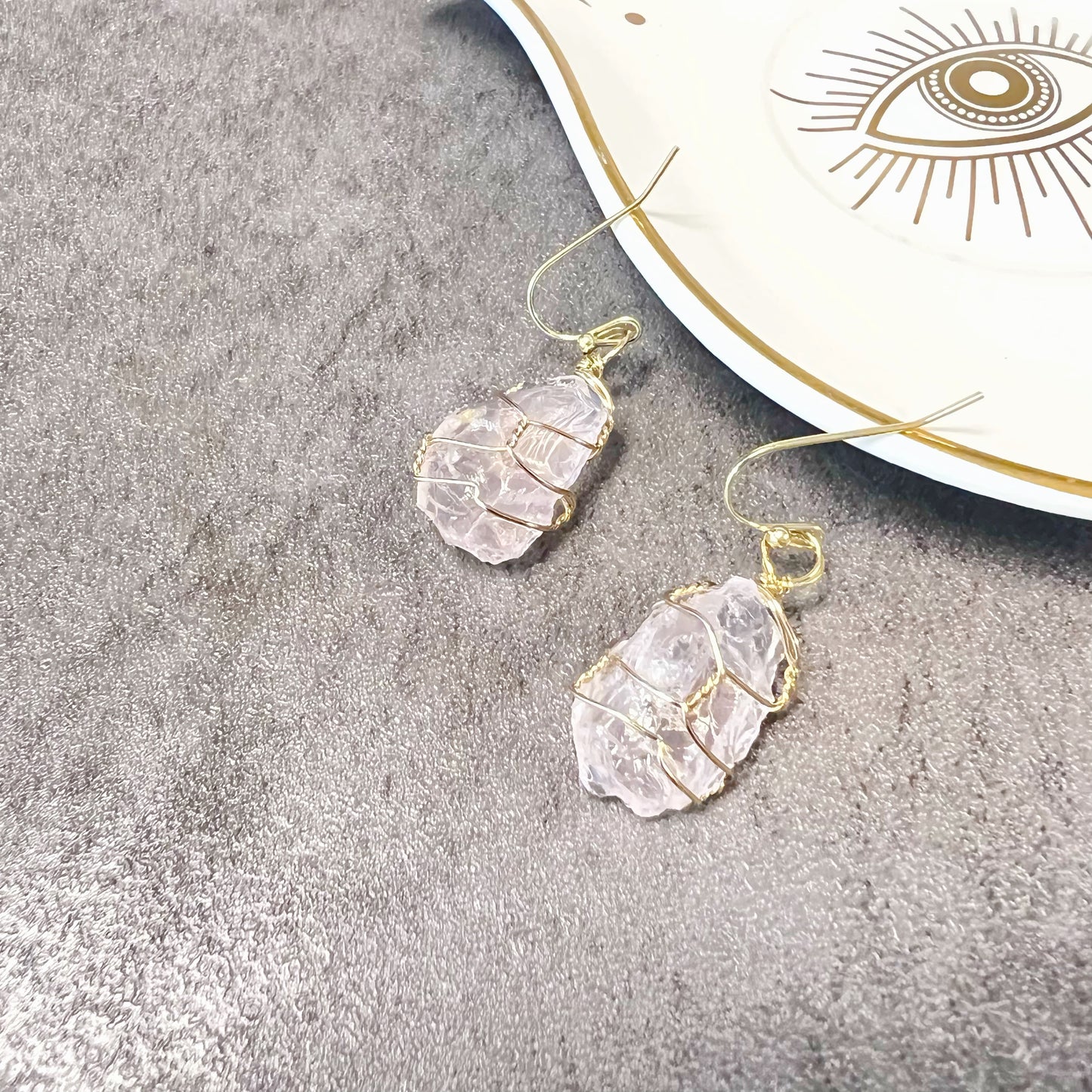 Raw Gemstone Gold Wire Wrapped Earring