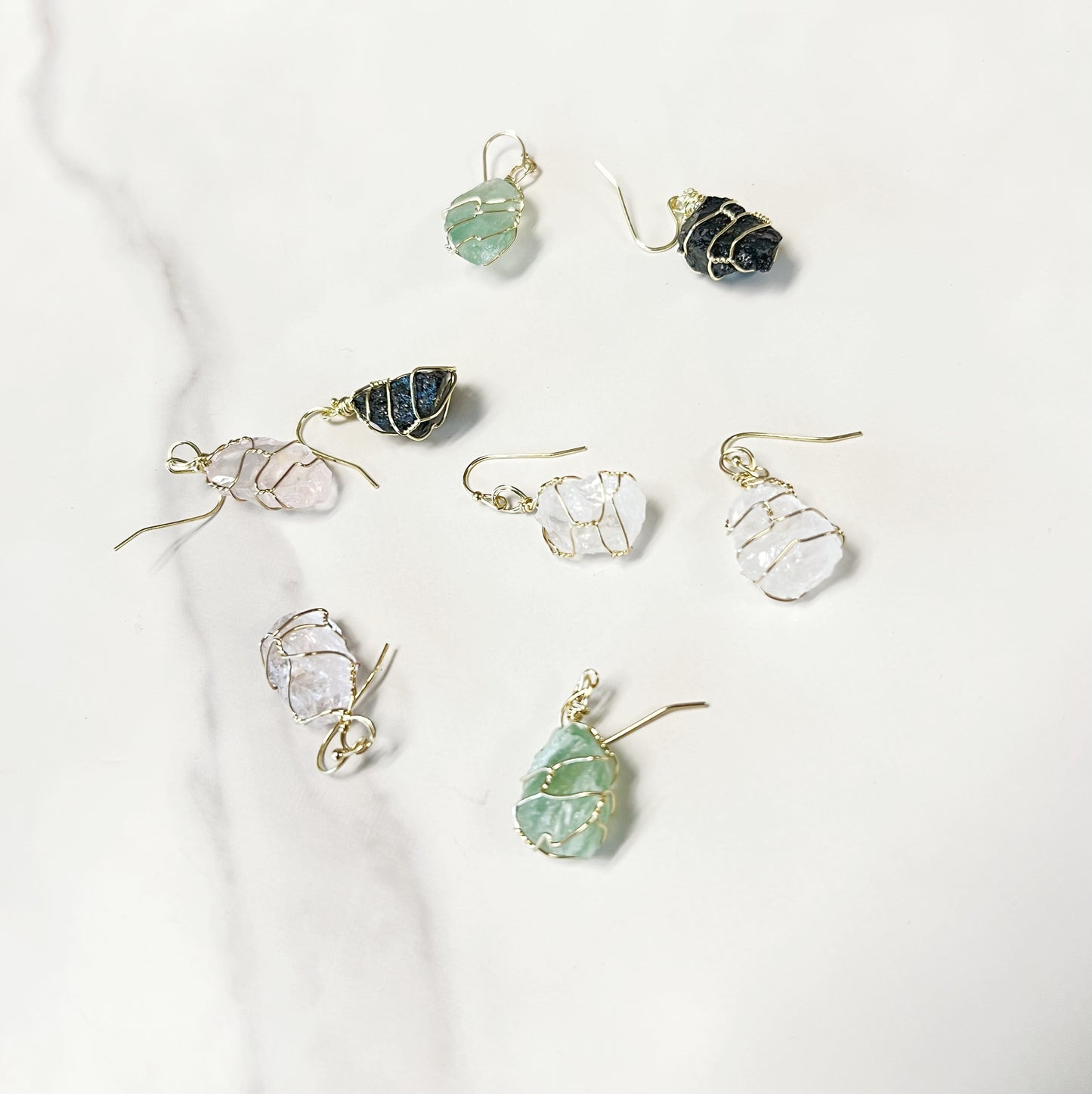 Raw Gemstone Gold Wire Wrapped Earring