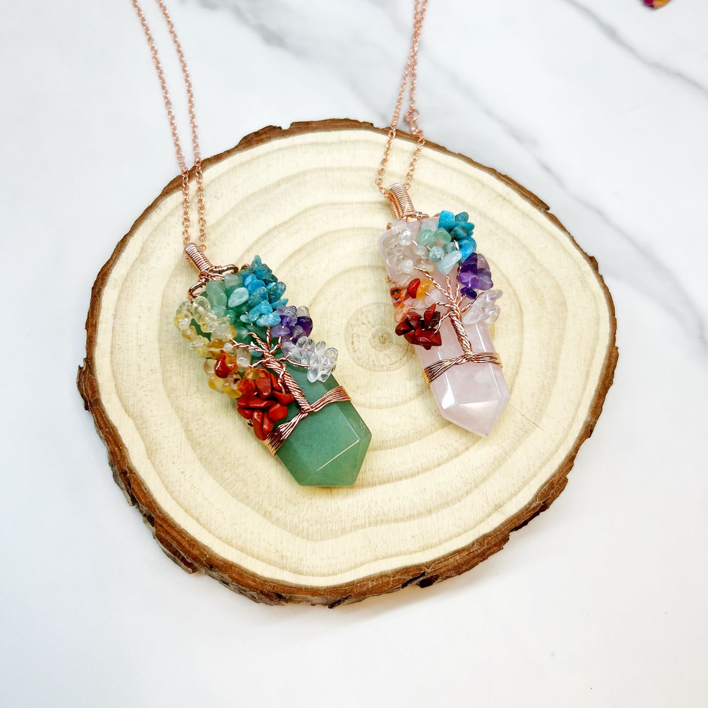 Chakra Wire Wrapped Tree of Life Dagger Necklace