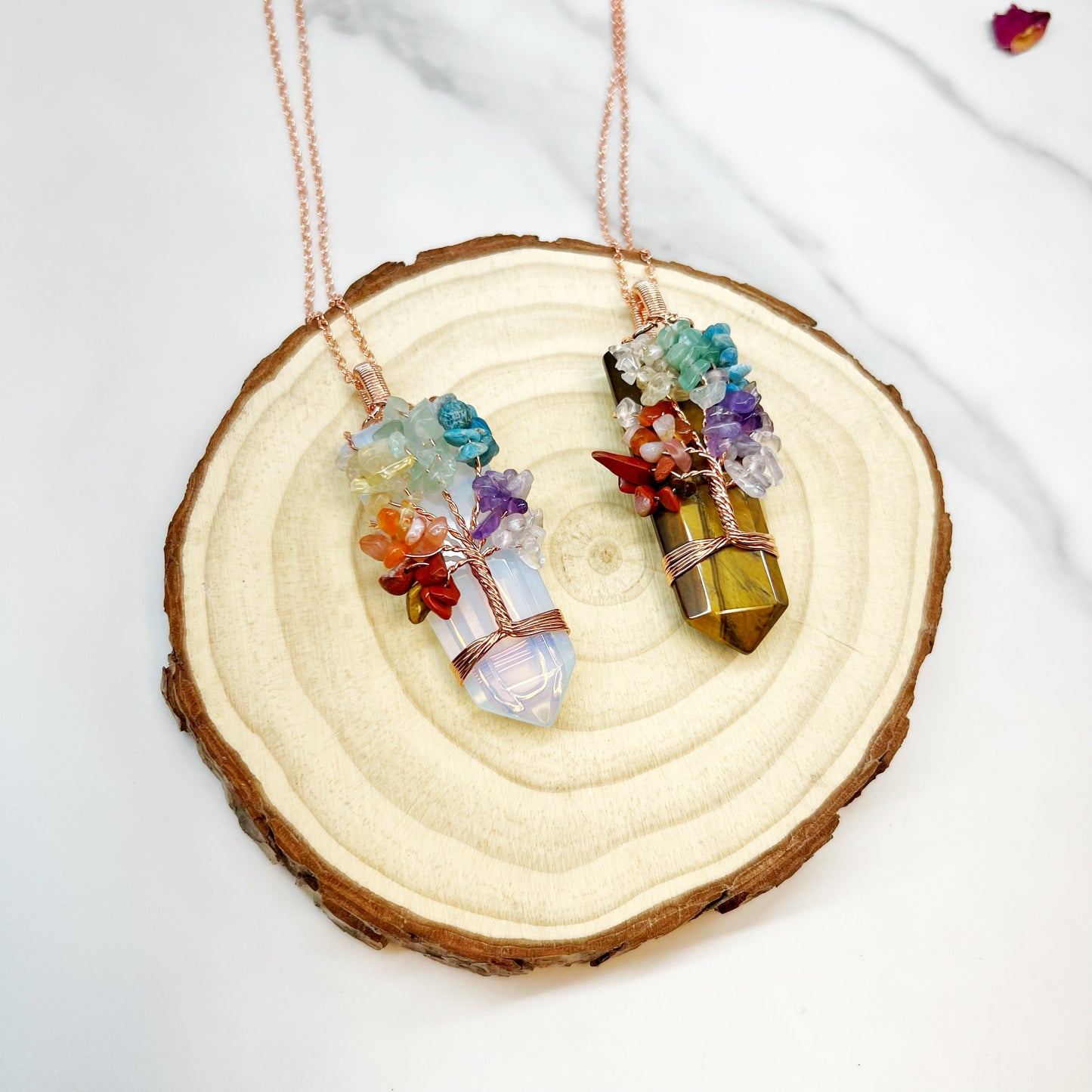 Chakra Wire Wrapped Tree of Life Dagger Necklace