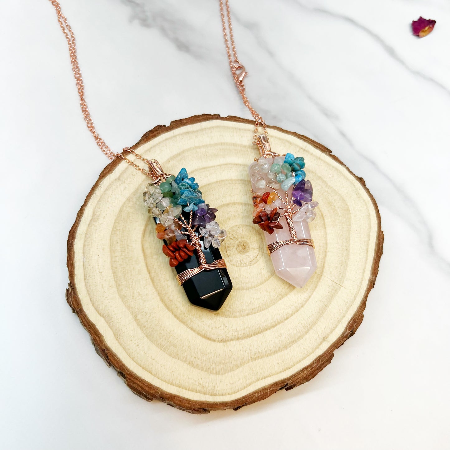 Chakra Wire Wrapped Tree of Life Dagger Necklace