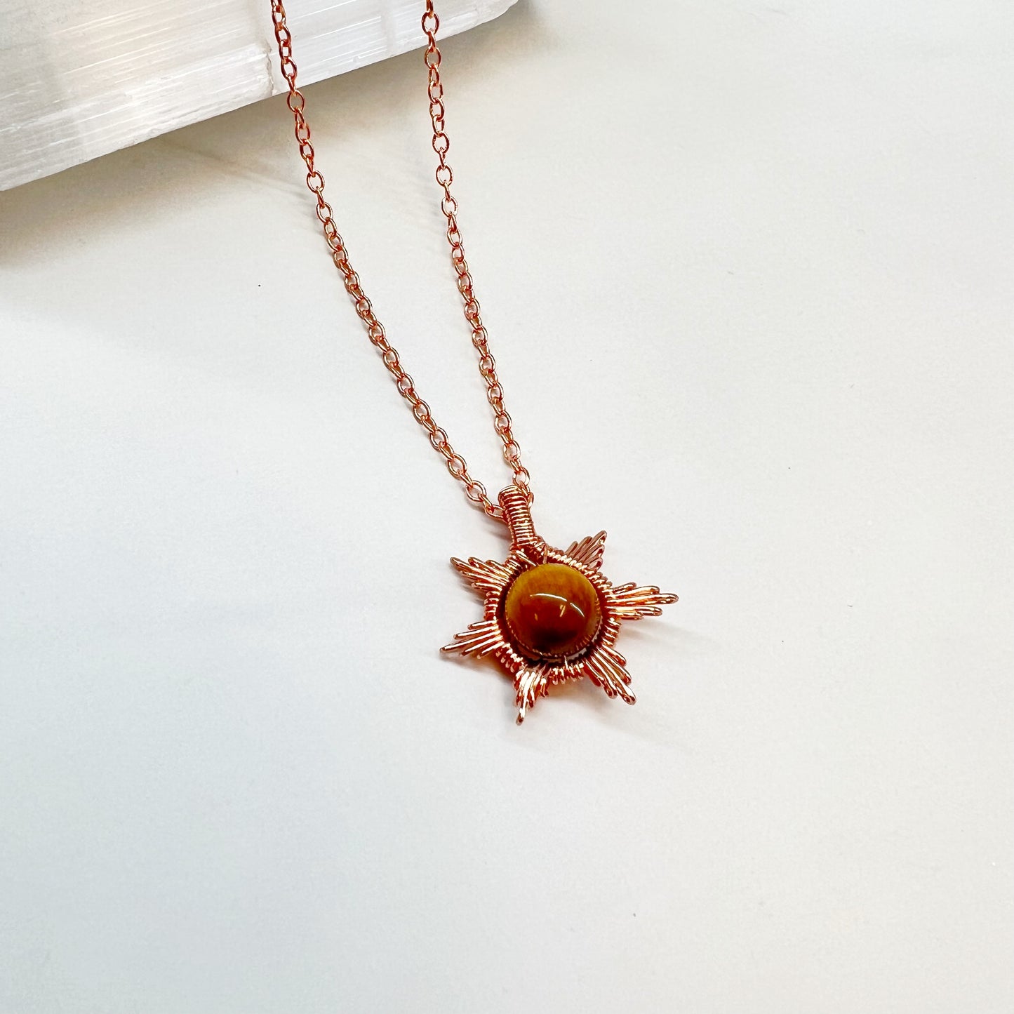 Gemstone Wire Sun Necklace