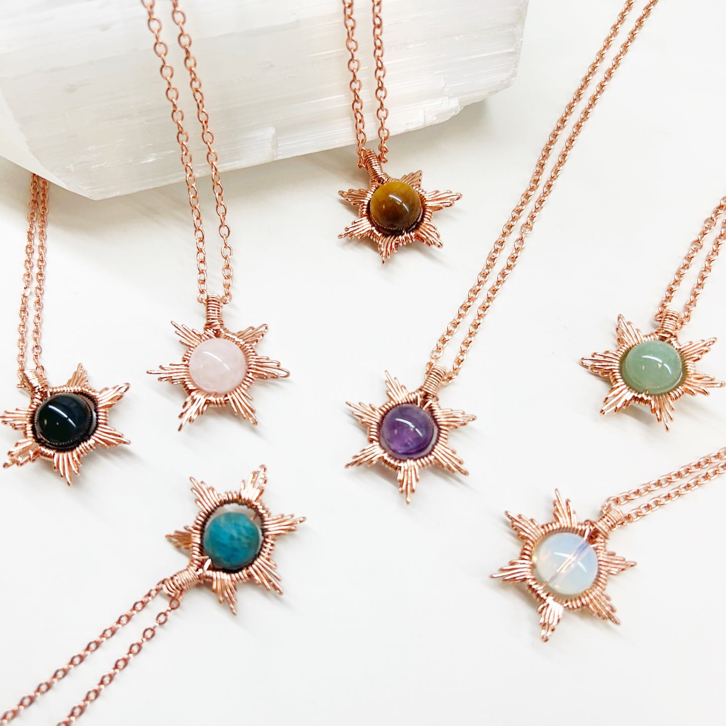 Gemstone Wire Sun Necklace