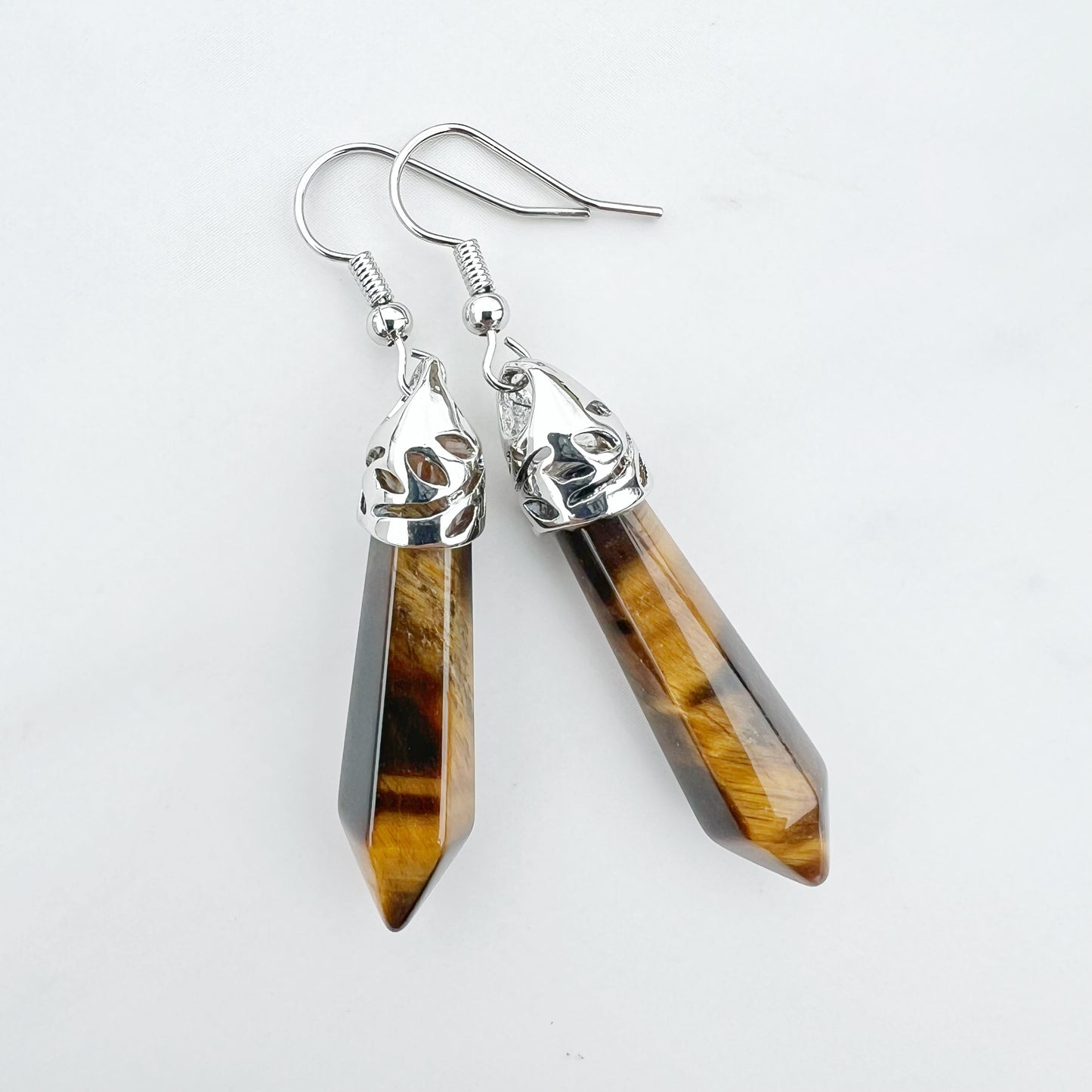 Healing Gemstone Hexagon Point Earring - 16 Colors