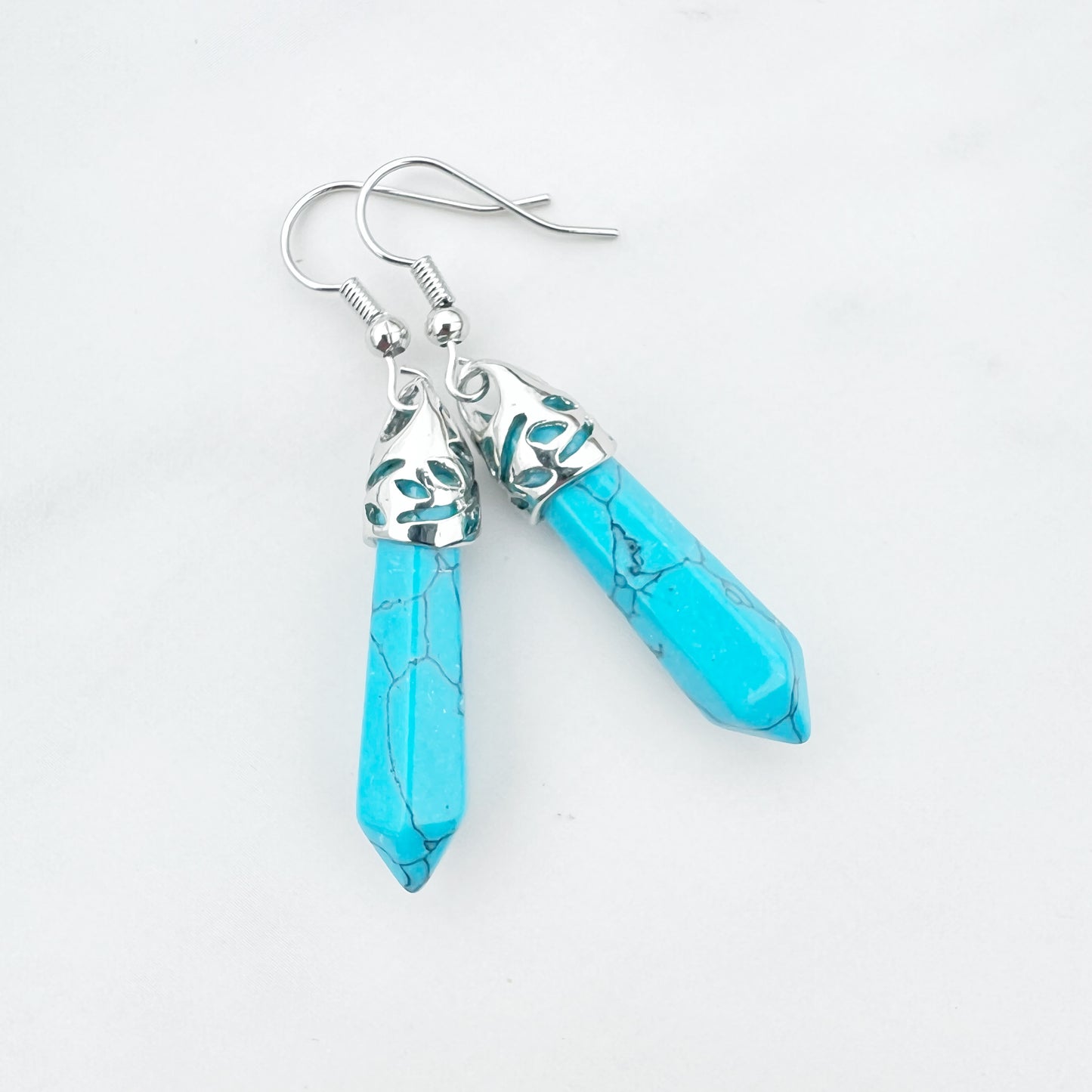 Healing Gemstone Hexagon Point Earring - 16 Colors