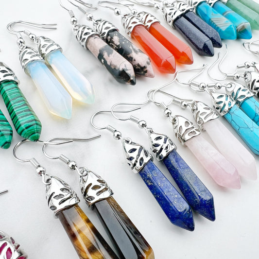 Healing Gemstone Hexagon Point Earring - 16 Colors