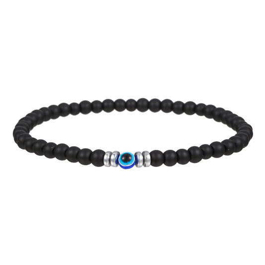 Gemstone Evil Eye Protection Bracelet - Frosted Onyx