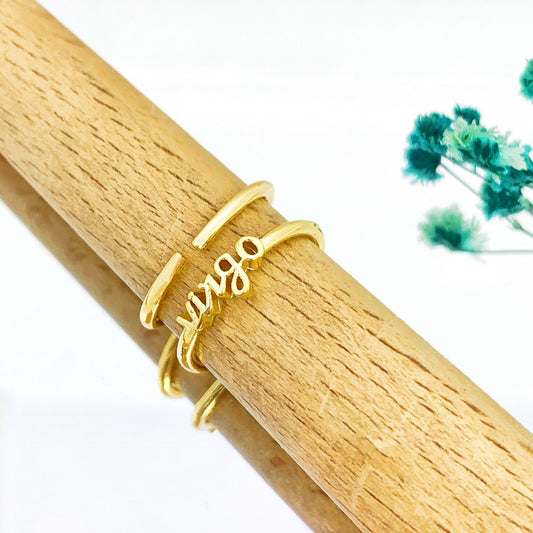 Virgo Zodiac Sign Adjustable Gold Ring
