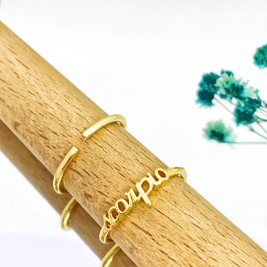Scorpio Zodiac Sign Adjustable Gold Ring