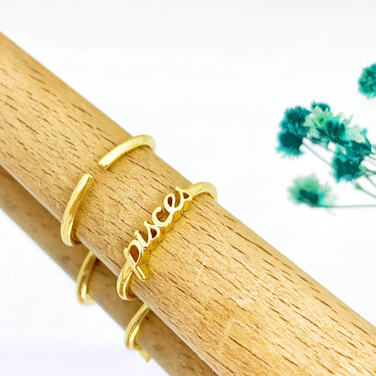 Pisces Zodiac Sign Adjustable Gold Ring