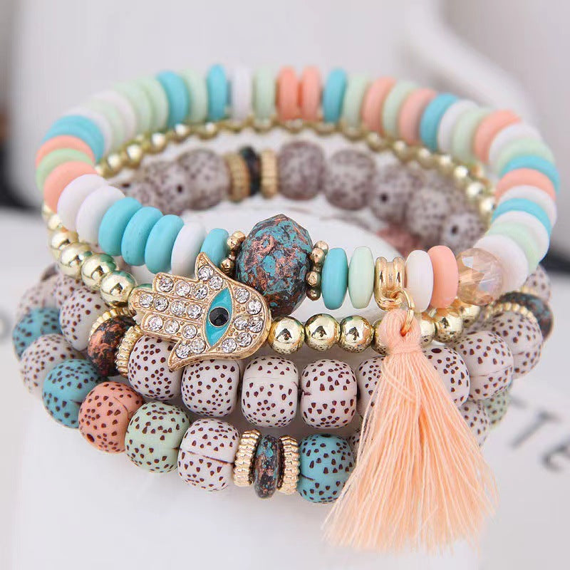 Hamsa Protection Stack Layering Bracelet Set