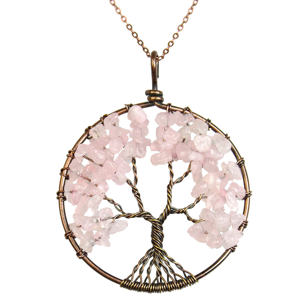 Copper Tree of Life Necklace - Rose Quartz