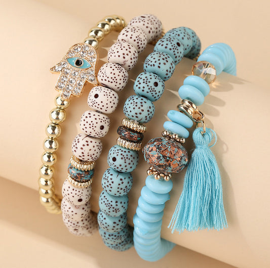 Hamsa Protection Stack Layering Bracelet Set
