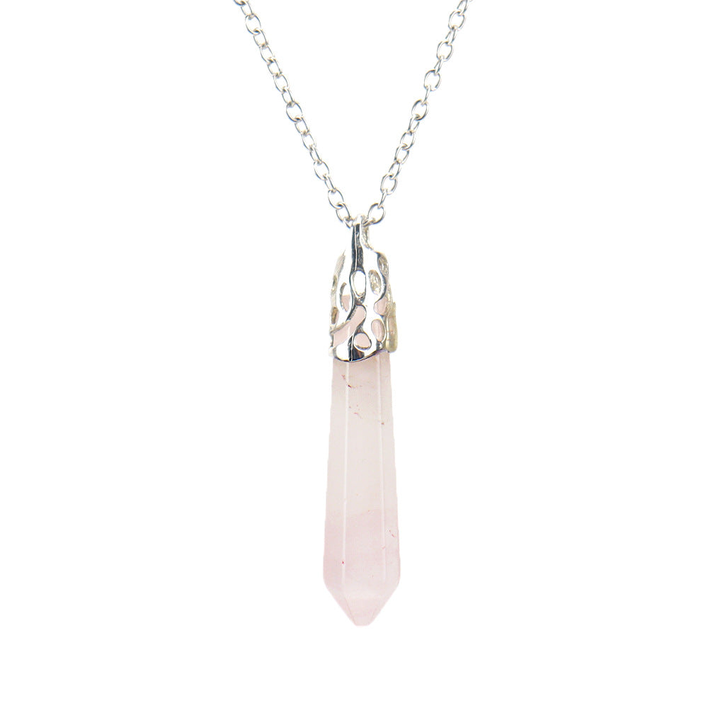 Rose Quartz Bullet Hexagonal-Necklace