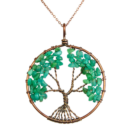 Copper Tree of Life Necklace - Aquamarine