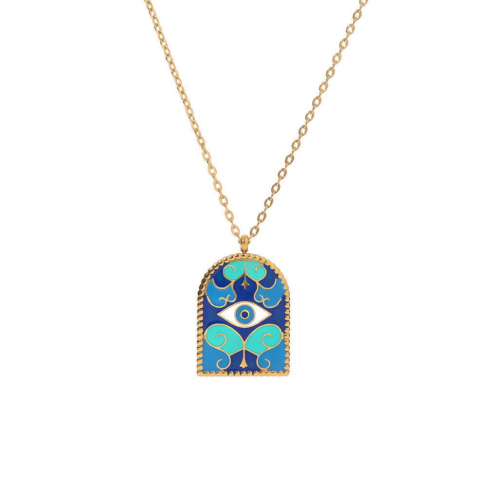 Protective Evil Eye Enamel Gold Necklace
