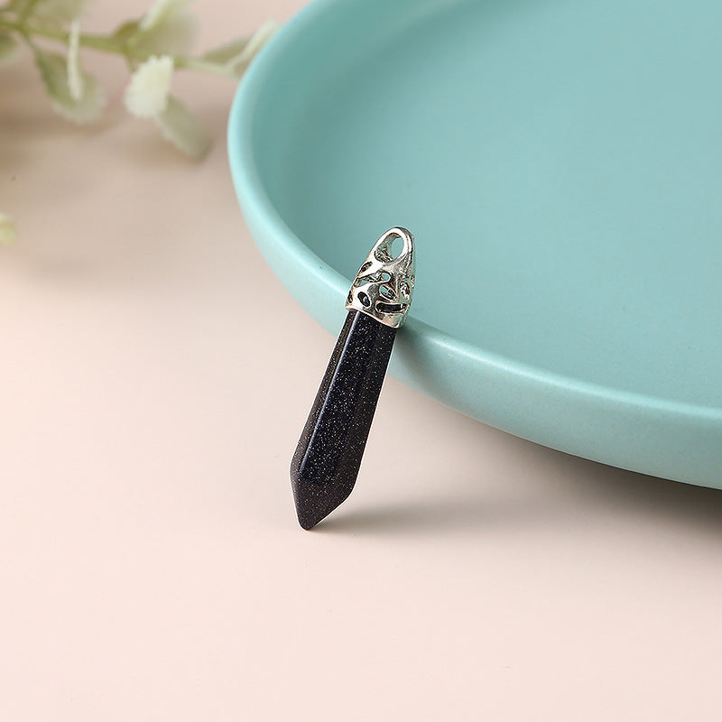 Blue Gold Stone Bullet Hexagonal-Necklace