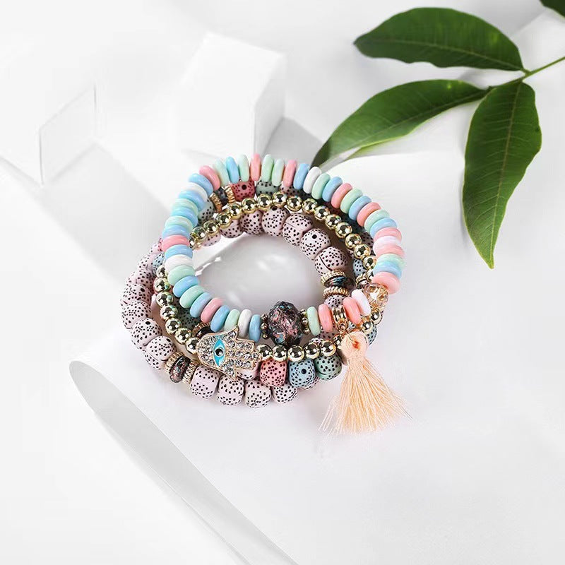 Hamsa Protection Stack Layering Bracelet Set