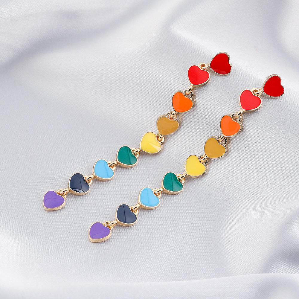 Enamel Rainbow Heart Earrings