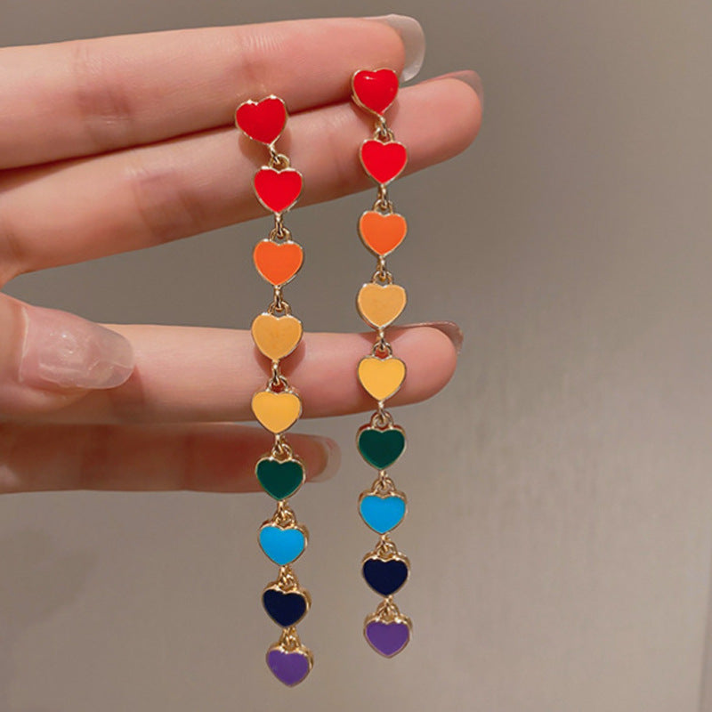 Enamel Rainbow Heart Earrings