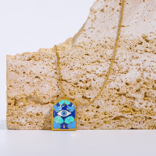 Protective Evil Eye Enamel Gold Necklace