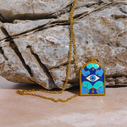 Protective Evil Eye Enamel Gold Necklace