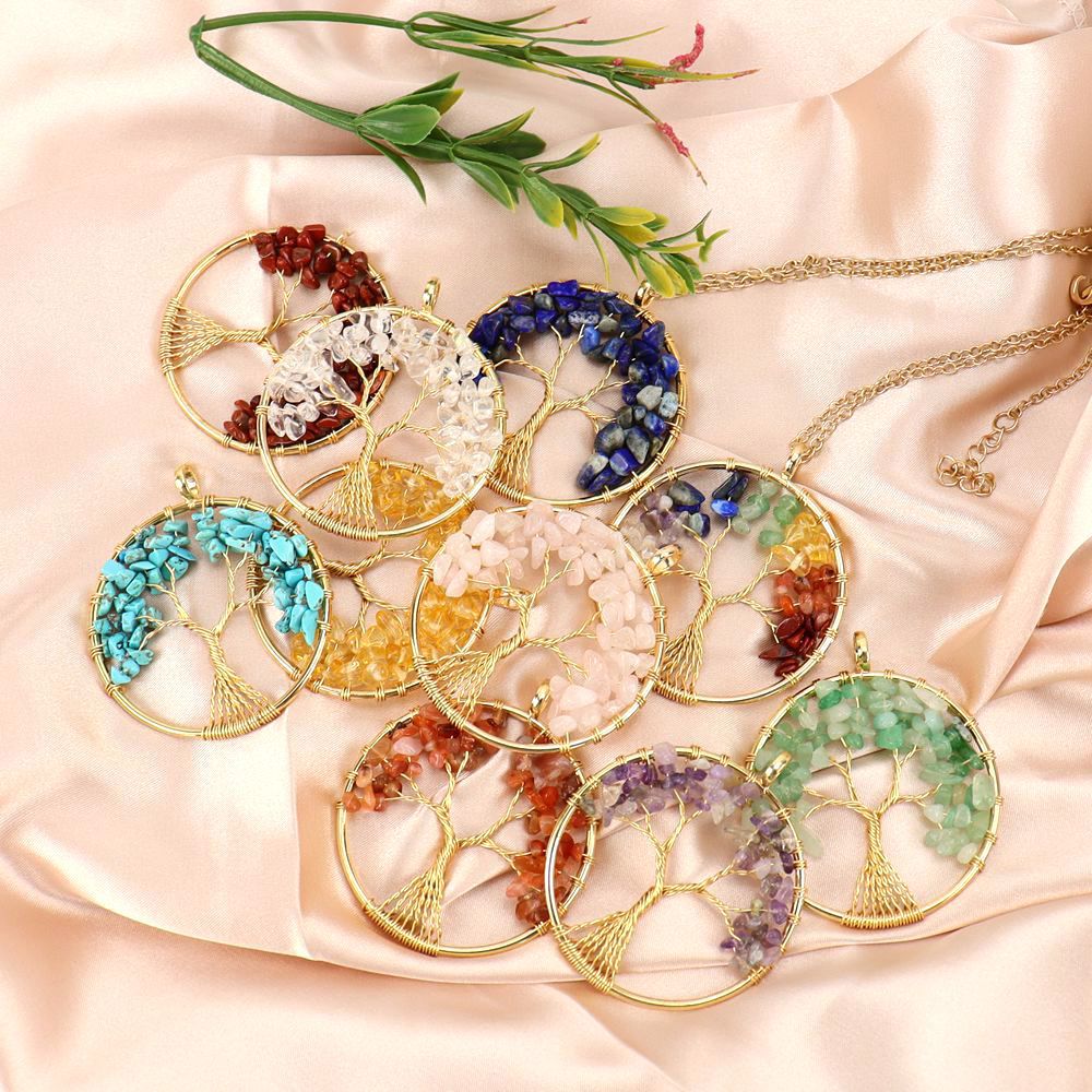 Large Gold Tree of Life Necklace - Clear Quartz