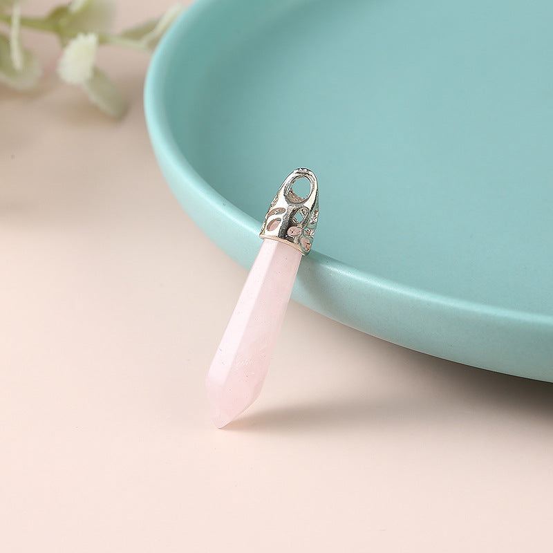 Rose Quartz Bullet Hexagonal-Necklace