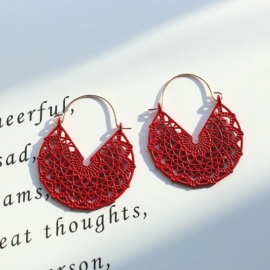 Floral Mandala Hippie earrings - Red
