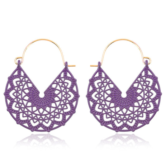 Floral Mandala Hippie earrings - Purple