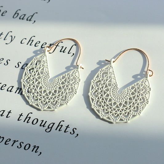 Floral Mandala Hippie earrings - White