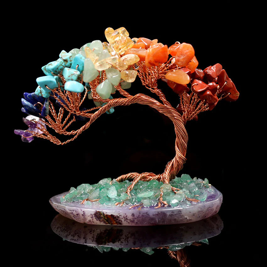 thumbnail image 2 of Chakra Crystal Tree – Gemstone Bonsai Tree With 300 Stones – Handmade Home Decor From India 2 of 5