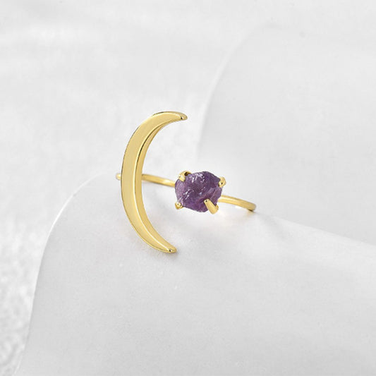 Adjustable Moon Amethyst Ring