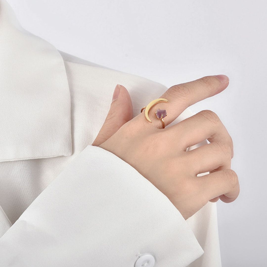 Adjustable Moon Amethyst Ring