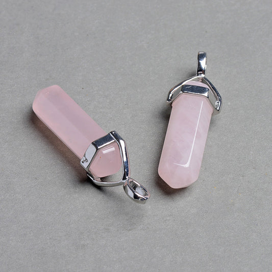 Hexagonal Prism Necklace-Rose Quartz