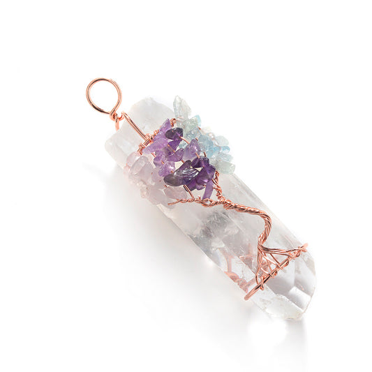 Crystal Rough Hexagonal Prism and Tree of Life Pendant