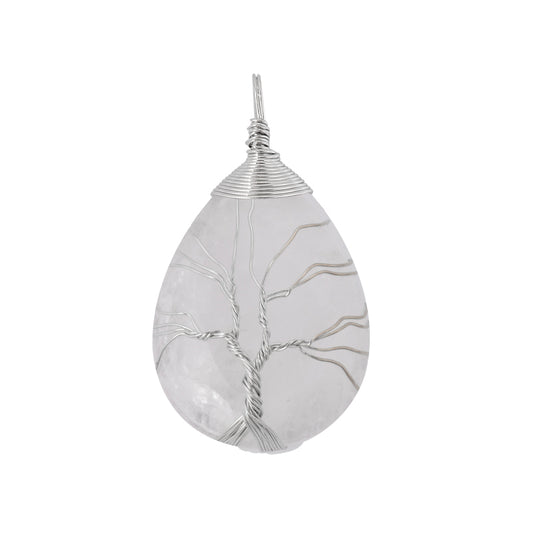 Clear Quartz Silver Wire Tree of Life-Necklace