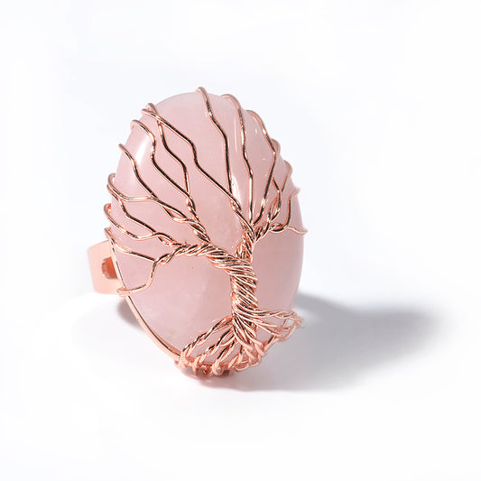 Tree of Life Ring - Rose Quartz