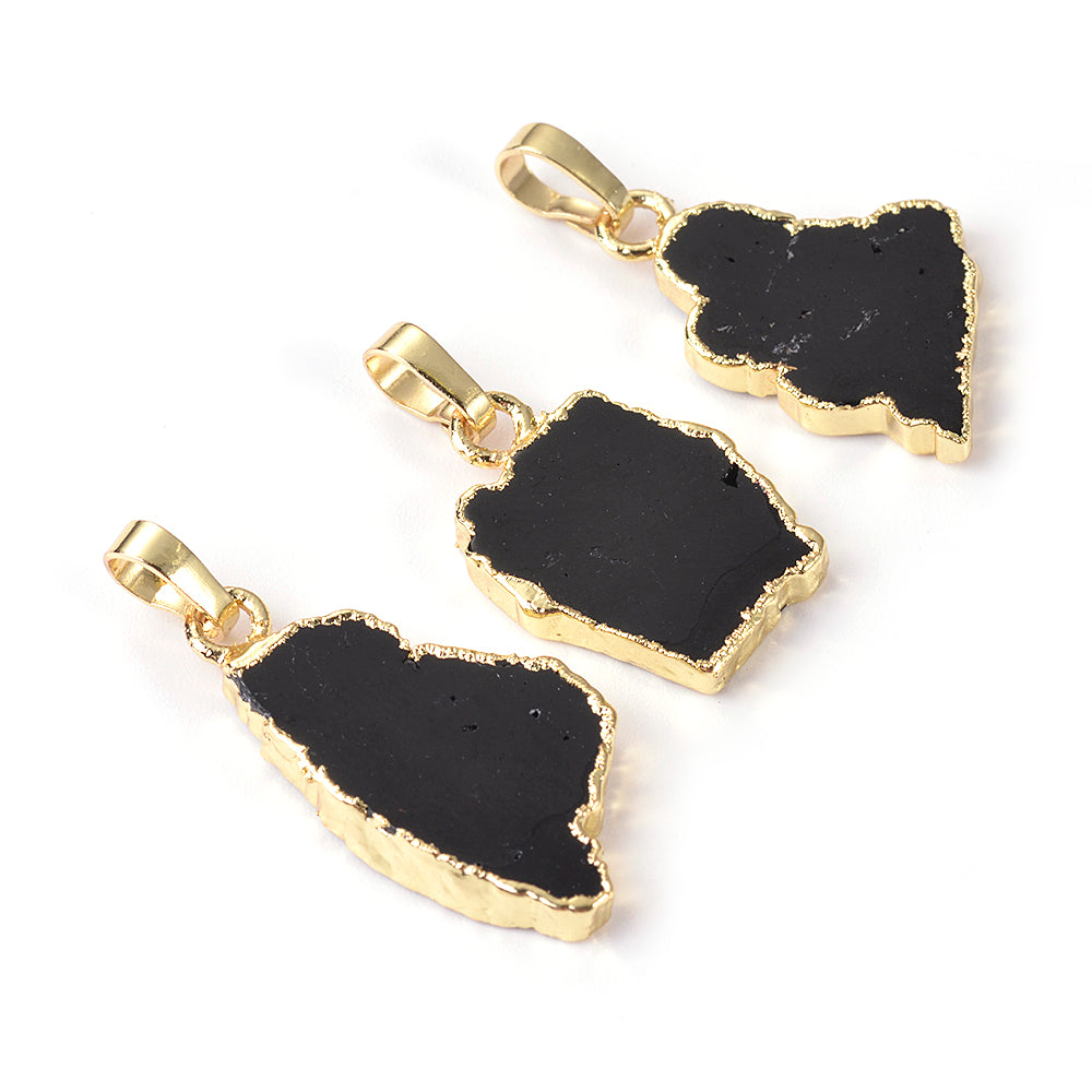 Black Tourmaline Edge Plated Slab Gold-Necklace
