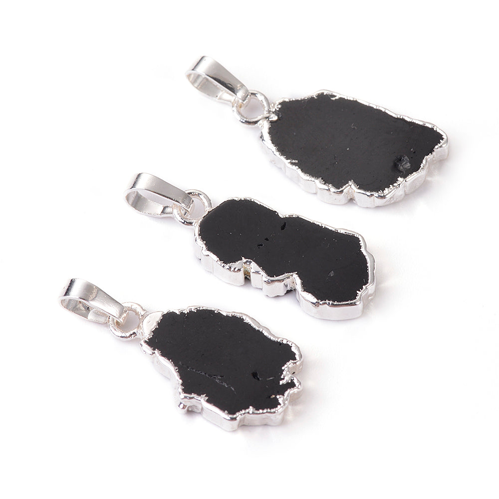 Black Tourmaline Edge Plated Slab Sliver-Necklace