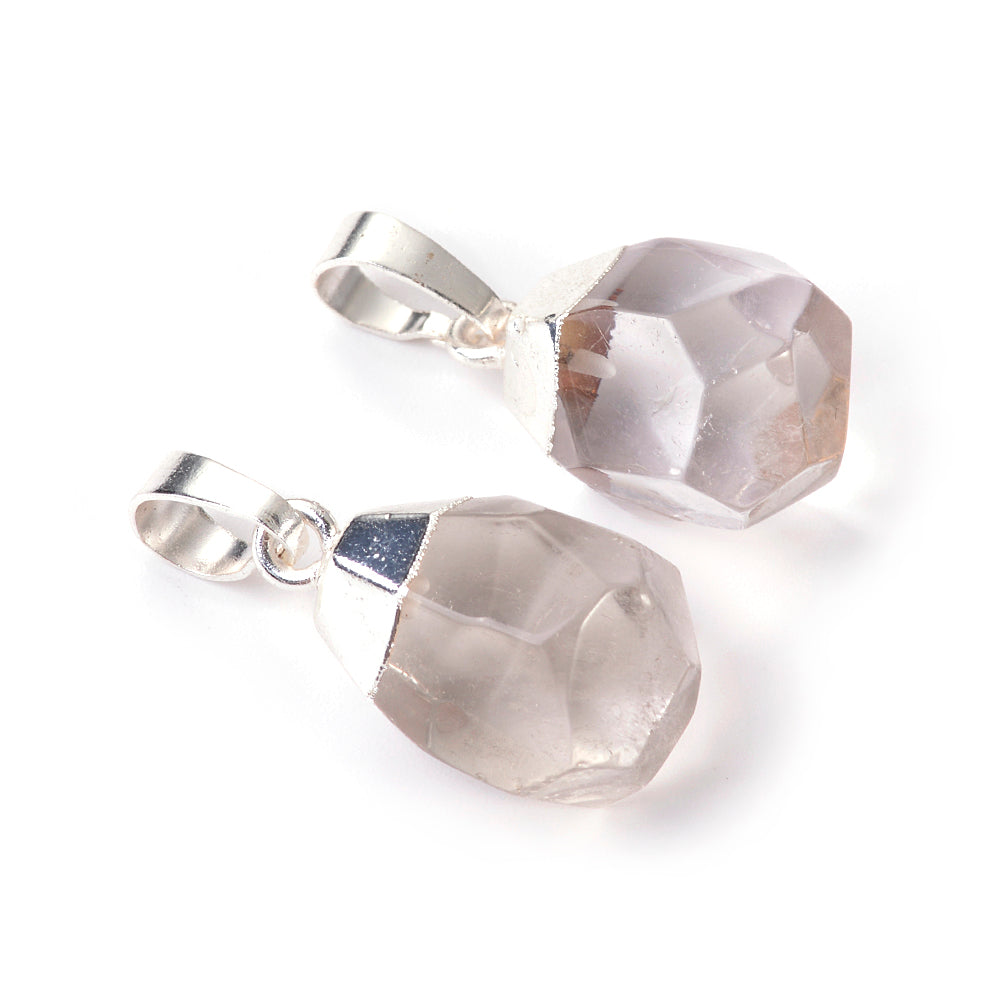 Clear Quartz Top Plated Faceted Nuggets Silver-Necklace