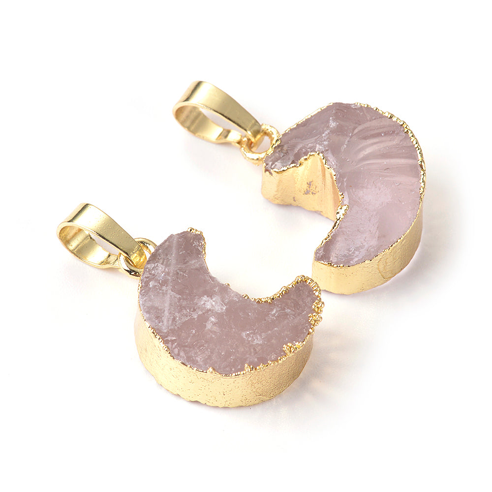 Rose Quartz Rough Moon-Necklace