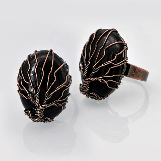 Tree of Life Ring - Black Obsidian